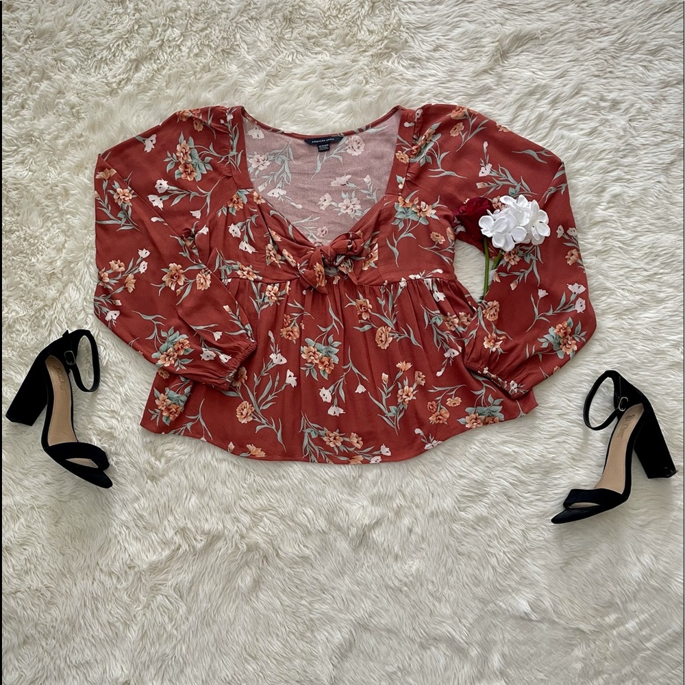American Eagle Orange Floral Blouse